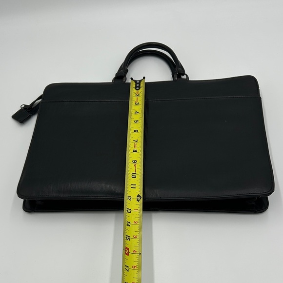 Men's Black Leather Briefcase Softshell Multi Compartment Zipper Professional - Picture 5 of 12